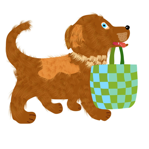 Puppy with bascket - Vector, Image