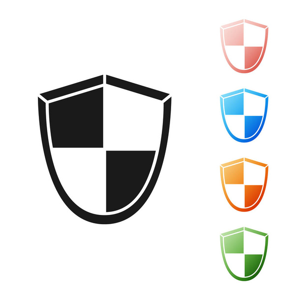 Black Shield icon isolated on white background. Guard sign. Security, safety, protection, privacy concept. Set icons colorful. Vector Illustration - Vettoriali, immagini