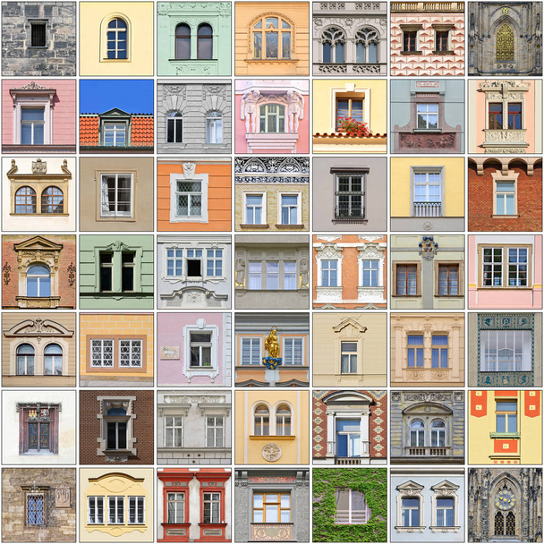 Okno starożytnego budynku. Stara Praga, 2016- 2019. 1 na 9 fragmentów kolażu z 441 obrazów.  - Zdjęcie, obraz
