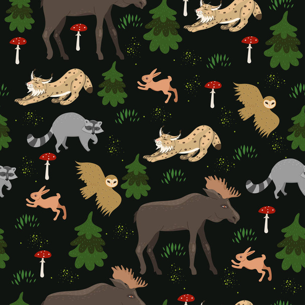 Seamless pattern with forest animals. Vector graphics. - Vector, Image