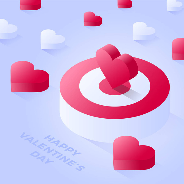 Happy Valentine Day Isometric heart standing on bigger target. R - Vector, Image