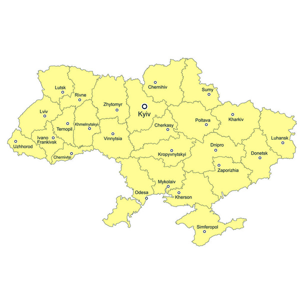 διανυσματικός χάρτης με διοικητικές διαιρέσεις της Ουκρανίας - Διάνυσμα, εικόνα