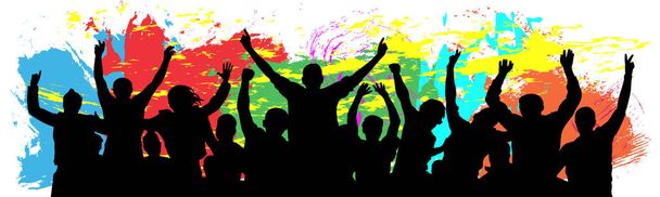 People celebrate silhouette. Cheer youth. - Vector, Image