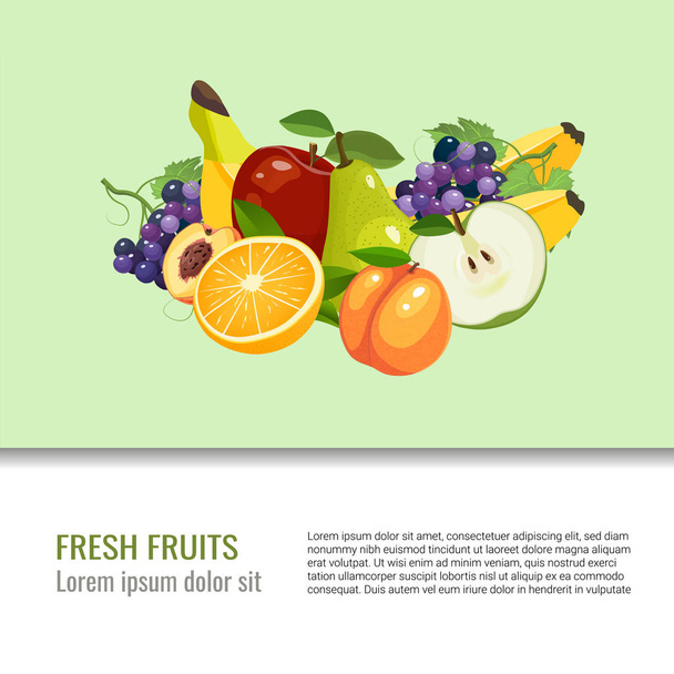 Fresh healthy fruits and berries vector illustration - Vector, Image