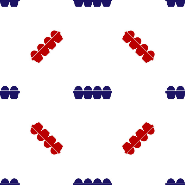 Μπλε και κόκκινο αυγό κοτόπουλου σε κουτί εικονίδιο απομονωμένη αδιάλειπτη μοτίβο σε λευκό φόντο. Εικονογράφηση διανύσματος - Διάνυσμα, εικόνα