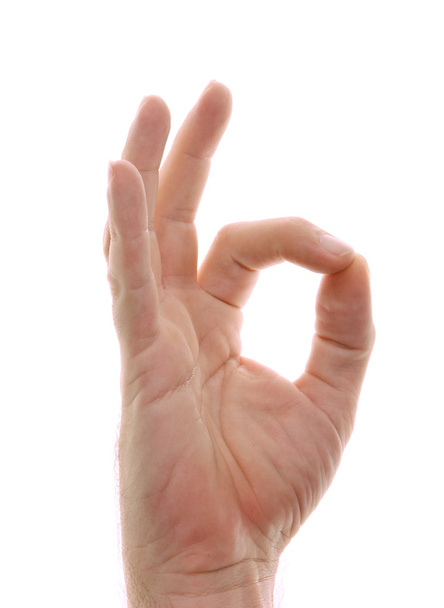 Hand in om position gesture on white - Photo, Image