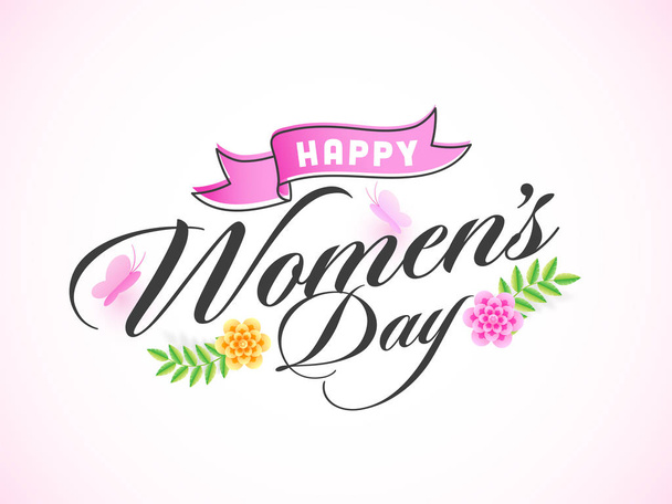 Stylish Happy Women's Day Text Decorated with Paper Cut Style Be - Vector, Imagen