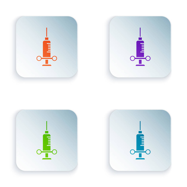 Цветной стоматологический медицинский шприц с иконкой на белом фоне. Установите иконки в квадратные кнопки. Векторная миграция
 - Вектор,изображение