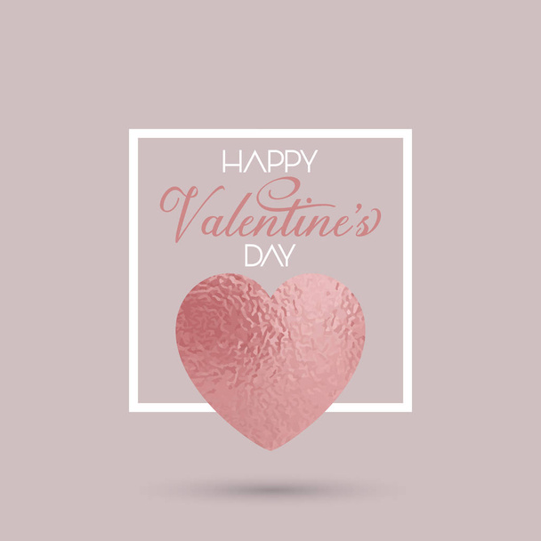 Elegant Valentine's Day background with rose gold heart in white - Vector, imagen