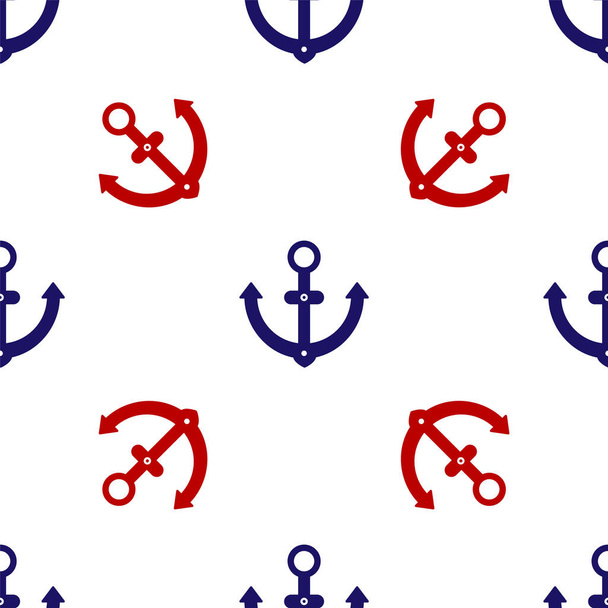 Icono de ancla azul y rojo patrón inconsútil aislado sobre fondo blanco. Ilustración vectorial - Vector, Imagen