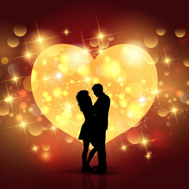 Valentine's Day background with silhouette of a loving couple on - Vektor, obrázek