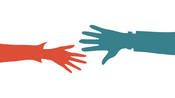 Aiutare il concetto delle mani. Due mani colorate distese l'una verso l'altra. Stile piatto. Illustrazione vettoriale
 - Vettoriali, immagini