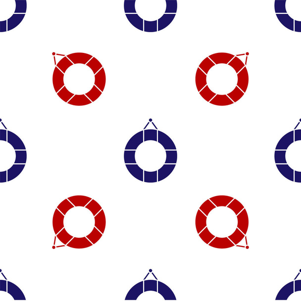 Blue and red Lifebuoy icon isolated seamless pattern on white background. Lifebelt symbol. Vector Illustration - Vektör, Görsel