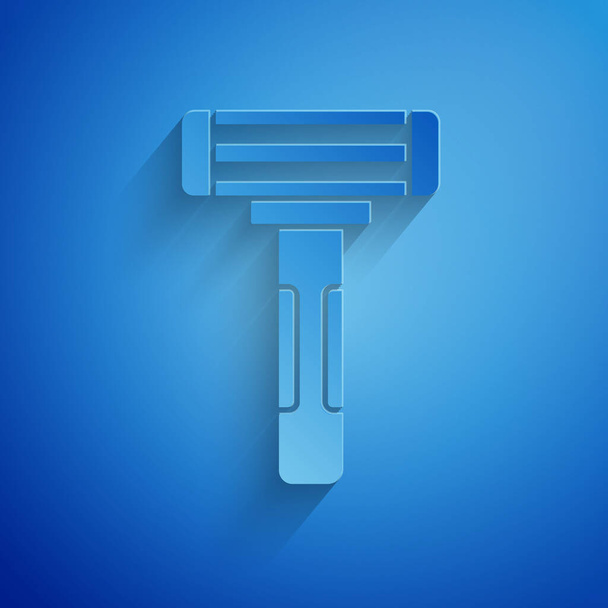 Corte de papel Afeitado icono de afeitar aislado sobre fondo azul. Estilo de arte de papel. Ilustración vectorial
 - Vector, imagen
