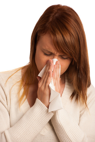 Woman with flu sneezing - Valokuva, kuva