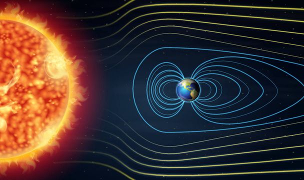 Диаграмма, показывающая землю и солнце в пространстве
 - Вектор,изображение