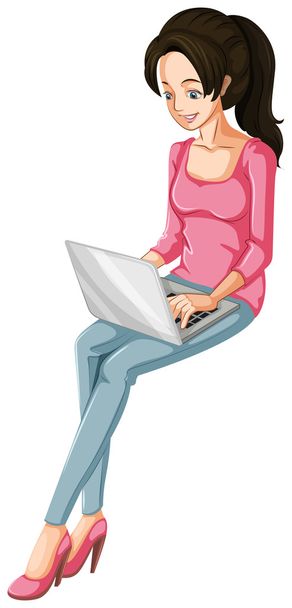 A woman using a laptop - Vecteur, image