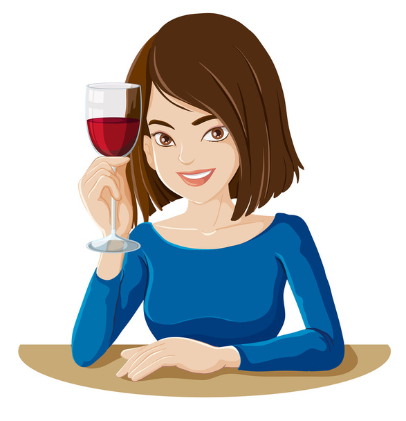 μια κυρία που κρατώντας ένα ποτήρι κόκκινο κρασί - Διάνυσμα, εικόνα