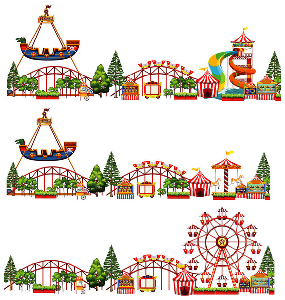 Conjunto de diferentes paseos en el circo sobre fondo blanco
 - Vector, imagen
