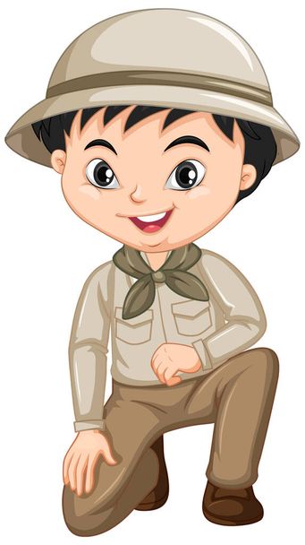 Αγόρι με στολή σαφάρι σε απομονωμένο φόντο - Διάνυσμα, εικόνα