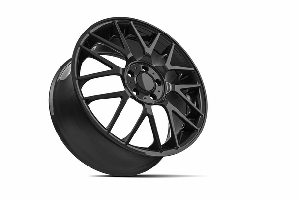 3d rendering black Car rim wheel isolated on white background. - Photo, Image