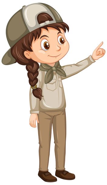 Girl in scout uniform on isolated background - ベクター画像