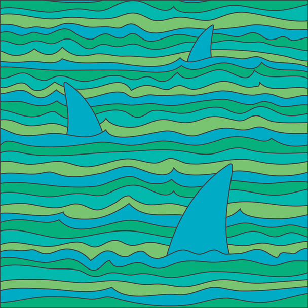 gekleurde golven en haaien - Vektör, Görsel