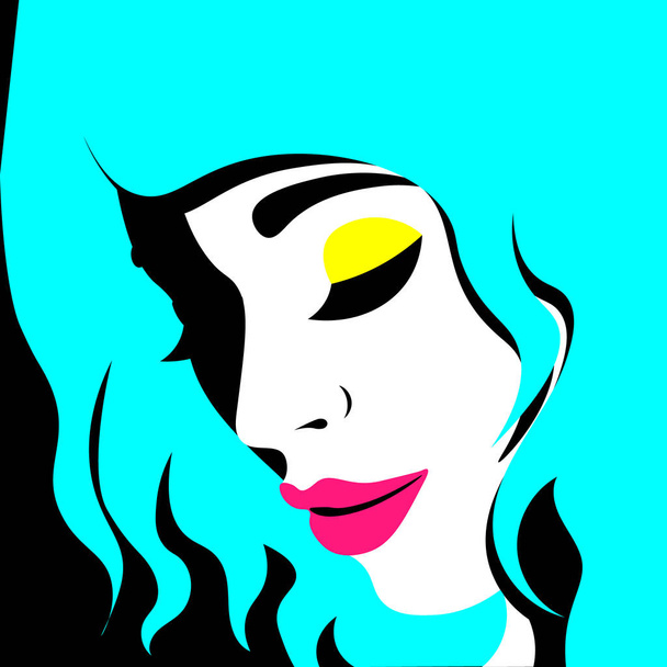 Молодая женщина модель в профиль в стиле поп-арт. Сексуальная девушка для рекламы с яркими волосами - Вектор,изображение
