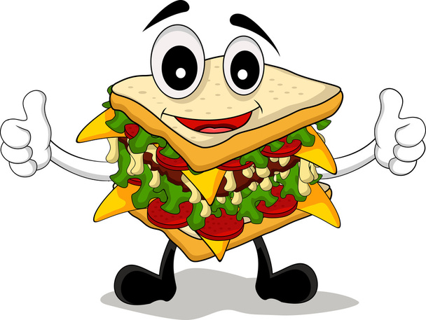 sandwich cartoon duim omhoog - Vector, afbeelding