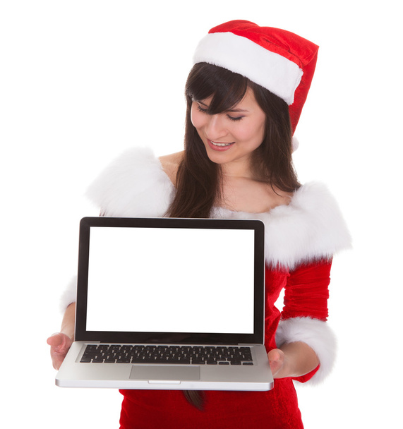 Female Santa Holding Laptop - Photo, image