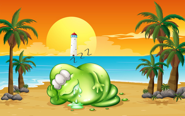 Un monstruo durmiendo profundamente en la playa
 - Vector, imagen