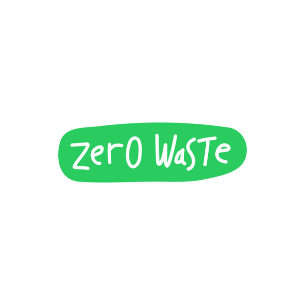 Zero odpadów odręcznie napisany tekst na zielonym tle miejscu izolowane na białym tle. Ekologiczna etykieta, zielony symbol. Ilustracja wektora. - Wektor, obraz