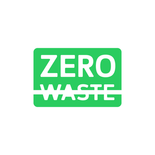 Zero waste green rectangle emblem with crossed out waste . Eco label, green emblem. Vector illustration. - Vector, Image