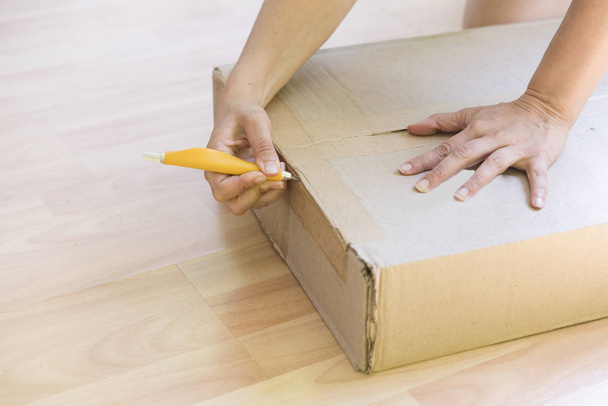 woman unpacking a box - Photo, image