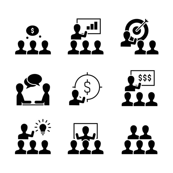 Бизнес обучение черным иконкам на белом фоне
 - Вектор,изображение