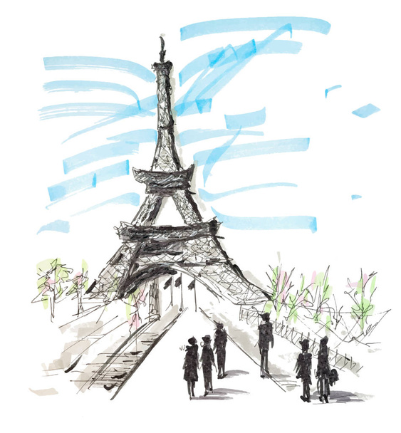 Eiffel Tower, Paris. Hand drawn marker sketch eps10 vector illustration. - Vector, Image
