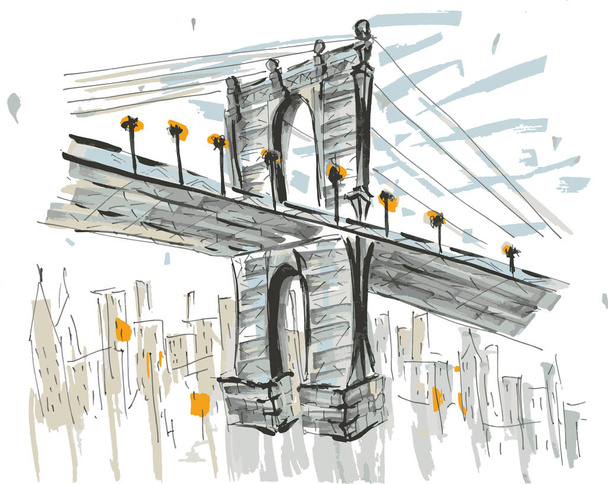 Бруклин Бридж, Нью-Йорк, США. Ручной рисунок маркера eps10 векторная иллюстрация
. - Вектор,изображение