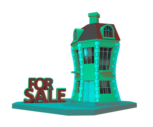 Talo myytävänä kanssa Myytävänä merkki 3D renderöinti
 - Valokuva, kuva