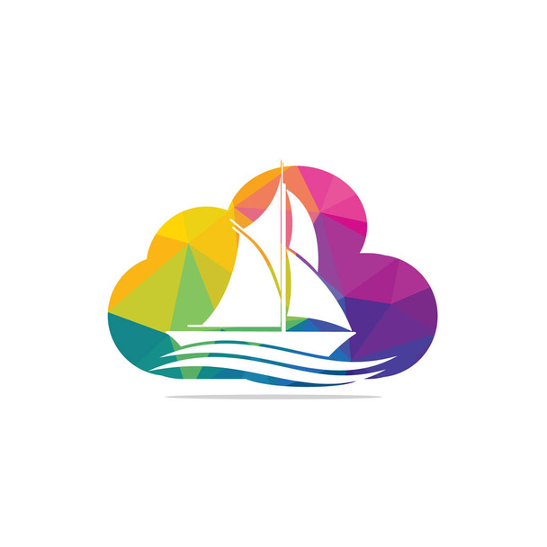 Yacht cloud shape logo design. Yachting club or yacht sport team vector logo design. Marine travel adventure or yachting championship or sailing trip tournament. - Vector, Image