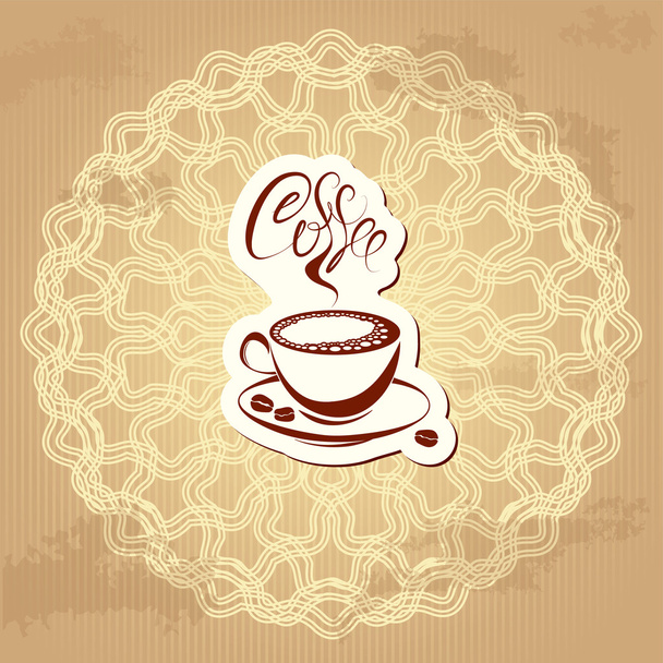 coffee label over circle ornamental vintage background - hand dr - Vettoriali, immagini
