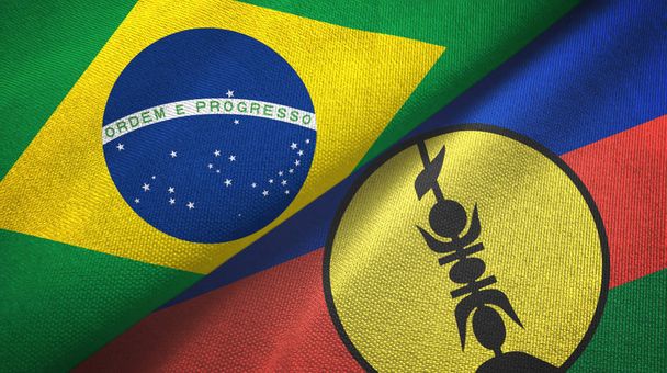 Brasil y Nueva Caledonia dos banderas tela textil, textura de la tela
 - Foto, Imagen