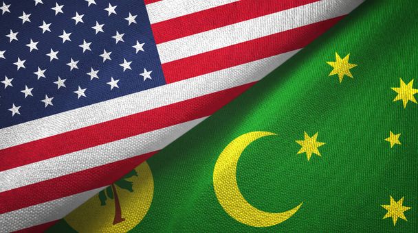Yhdysvallat ja Cocos Keeling Islands kaksi lippua tekstiilikangas, kangas rakenne
 - Valokuva, kuva