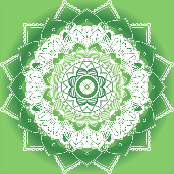 Wzory Mandala na zielonym tle - Wektor, obraz