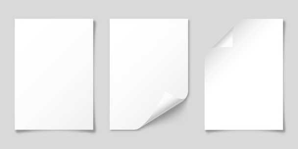 Realistický list papíru se stínem ve formátu A4 izolovaném na šedém pozadí. Zápisník nebo stránka knihy. Navrhnout šablonu nebo maketu. Vektorová ilustrace. - Vektor, obrázek