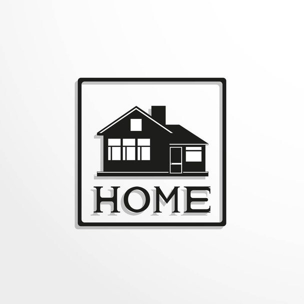 House. Home. Black-white vector icon. - Vektor, obrázek