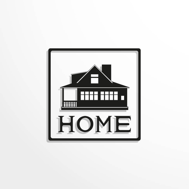 House. Home. Black-white vector icon. - Vektor, obrázek