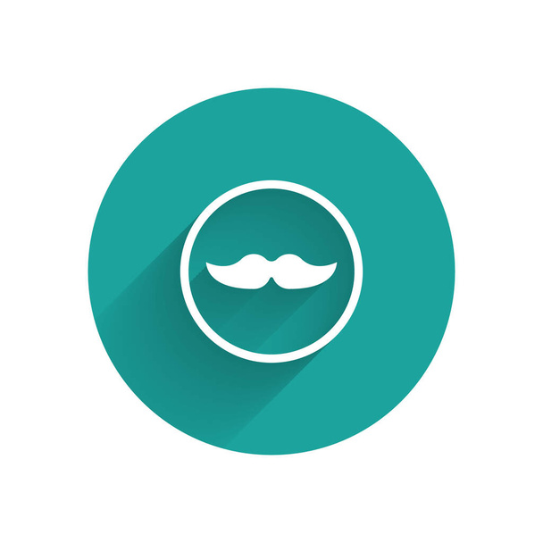 White Mustache icon isolated with long shadow. Barbershop symbol. Facial hair style. Green circle button. Vector Illustration - Vector, Image