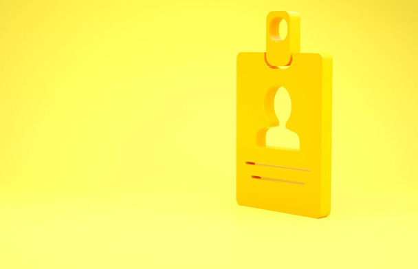 Yellow Identification Badge Symbol isoliert auf gelbem Hintergrund. Es kann für Präsentation, Identität des Unternehmens, Werbung verwendet werden. Minimalismus-Konzept. 3D Illustration 3D Renderer - Foto, Bild