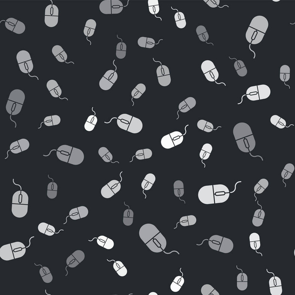 Γκρι εικονίδιο ποντικιού υπολογιστή απομονωμένη αδιάλειπτη μοτίβο σε μαύρο φόντο. Οπτικό με σύμβολο τροχού. Εικονογράφηση διανύσματος - Διάνυσμα, εικόνα