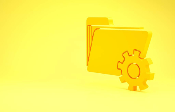 Yellow Folder settings with gears icon isolated on yellow background. Software update, transfer protocol, teamwork tool management. Minimalism concept. 3d illustration 3D render - Fotoğraf, Görsel